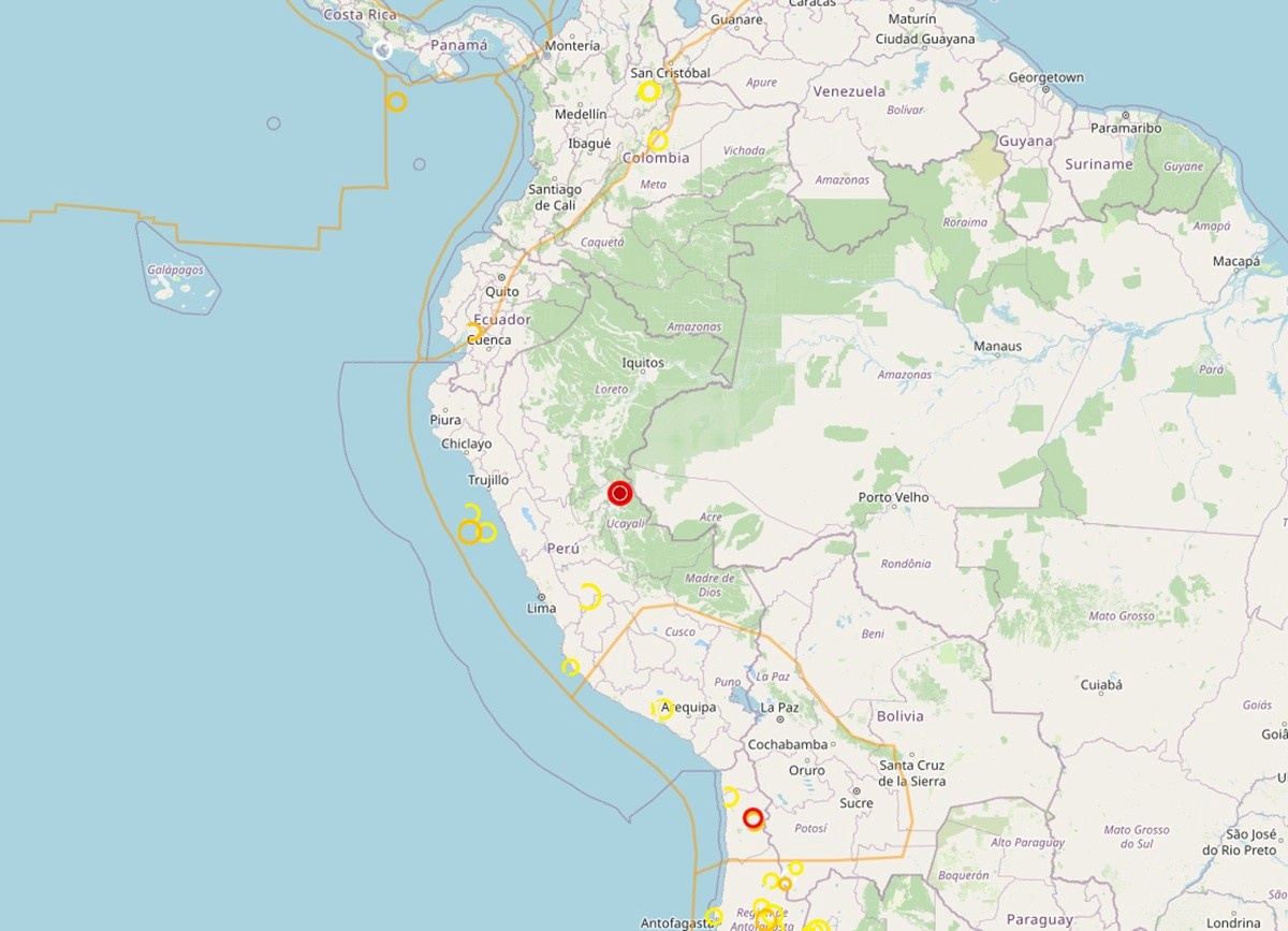 Terremoto moderado perto de Pucallpa sentido ao longo da fronteira entre o Brasil e o Peru